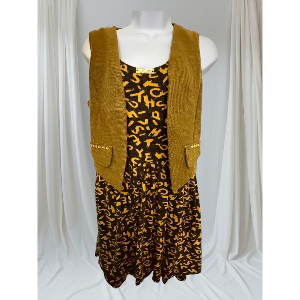 Vintage Mistress Gold Bar Dress w/Attached Mustrad/Camel/Brown Vest Dress